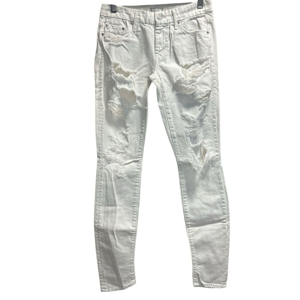 MOTHER Jeans White Low Rise 8" Size 25 Distressed‎ Skinny